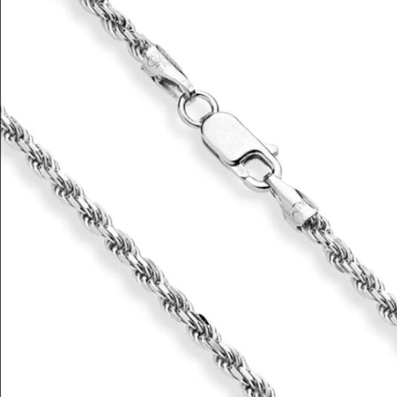 Mens Solid 925 Long Sterling Silver Rope Necklace - Picture 4 of 7